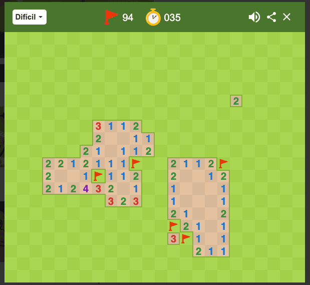 Campo minado do google, nivel dificil